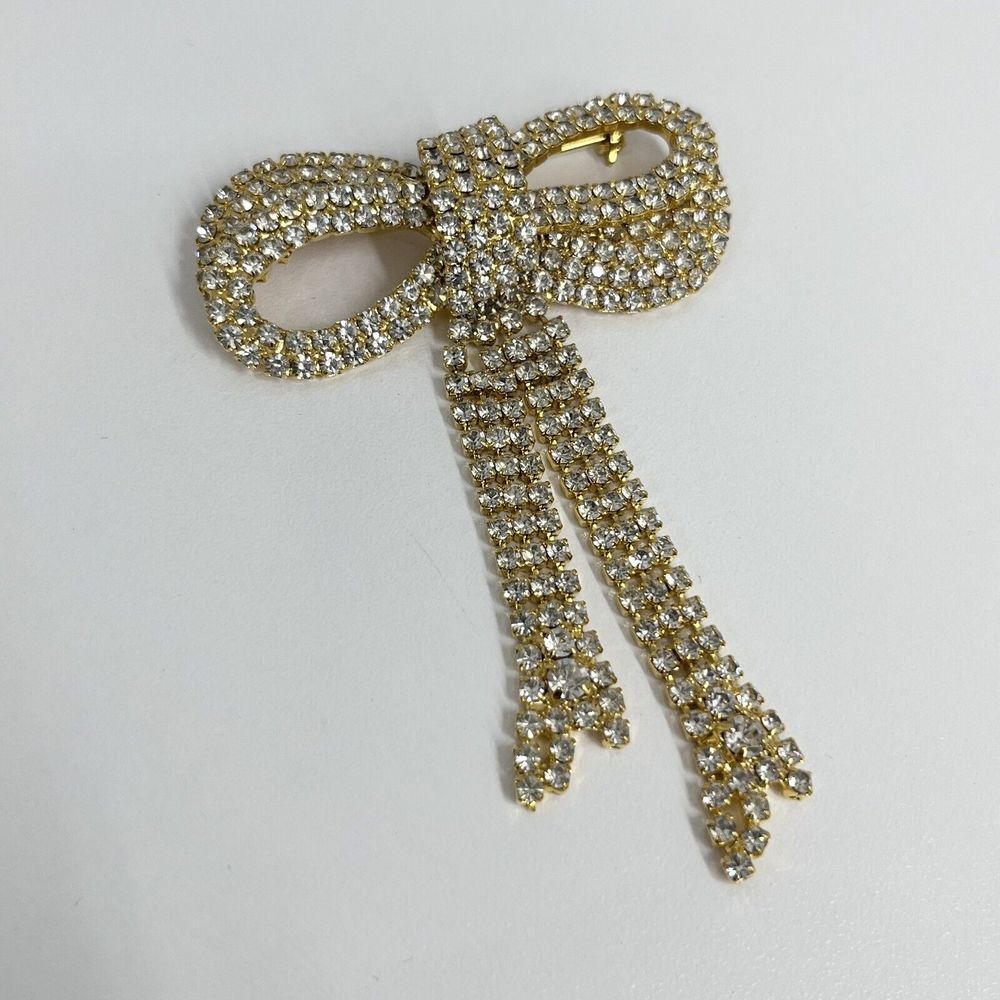 Vintage Dominique Crystal Large Bow Pin 2 1/2" by 3‎ 5/8" Long